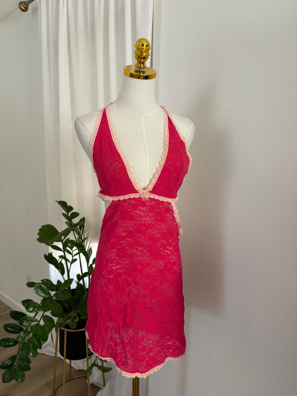Victoria's Secret Hot Pink Lace Bralette with Cream Trim